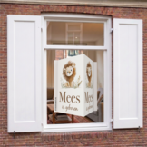 Geboortebord met naam Little Lion, dubbelzijdig geboorte raambord met leeuwtje, gepersonaliseerd