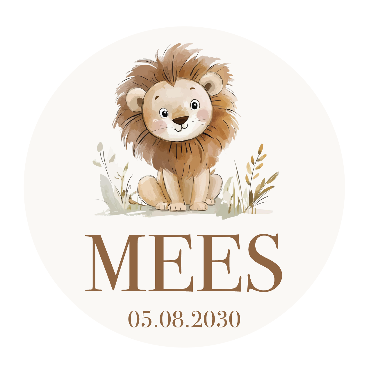 Geboorte raamsticker met naam Little Lion, ronde statische raamsticker met leeuwtje, gepersonaliseerd