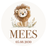 Geboorte raamsticker met naam Little Lion, ronde statische raamsticker met leeuwtje, gepersonaliseerd