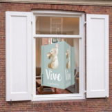 Geboortebord met naam, konijntje met vlinder op saliegroen, dubbelzijdig geboorte raambord, gepersonaliseerd