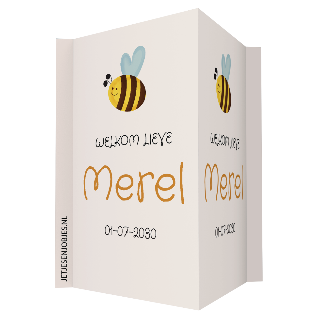 Geboortebord met naam Bijtje, dubbelzijdig geboorte raambord met bij, gepersonaliseerd