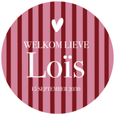 Geboorte raamsticker met naam Pink Stripes, ronde sticker met roze en rode strepen, gepersonaliseerd