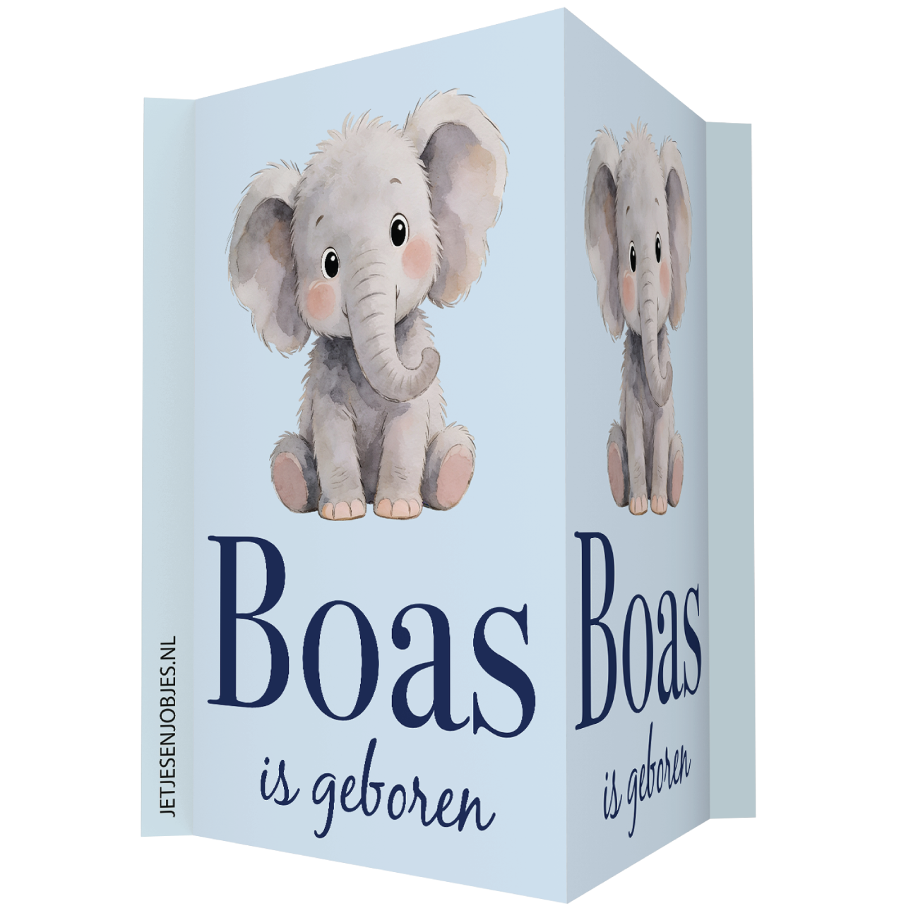 Geboortebord met naam Olifantje blauw, dubbelzijdig geboorte raambord met olifant, gepersonaliseerd