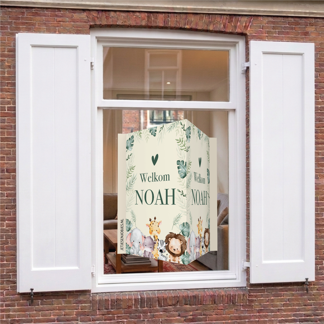 Geboortebord Jungledieren met naam | Geboorte raambord | Jetjes & Jobjes