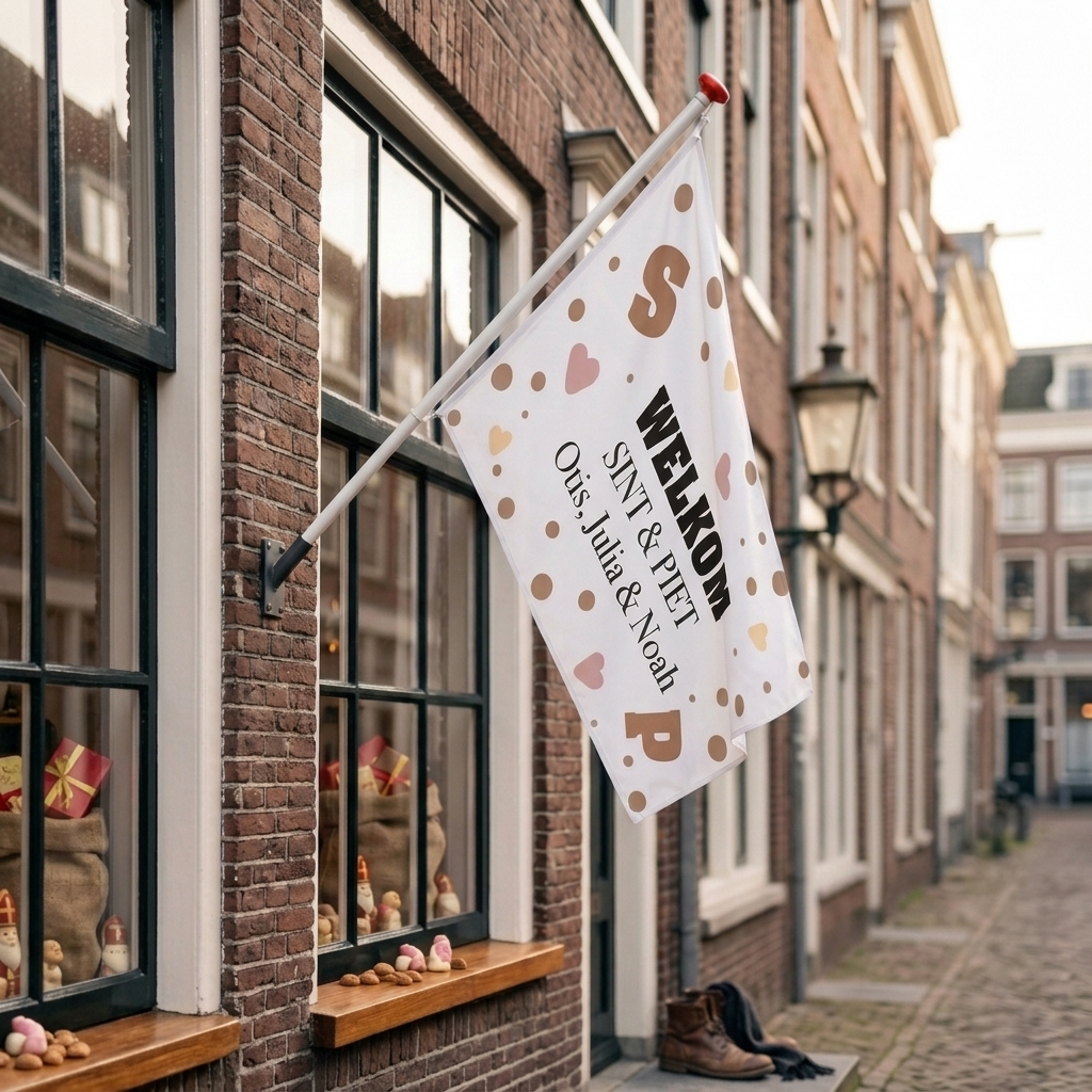 Sinterklaas vlag met naam - Snoepgoed ontwerp, snel in huis