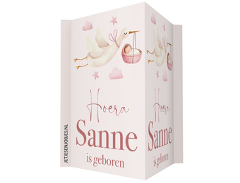 Geboortebord Ooievaar roze met naam