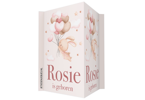Geboortebord Konijntje met ballonnen roze met naam