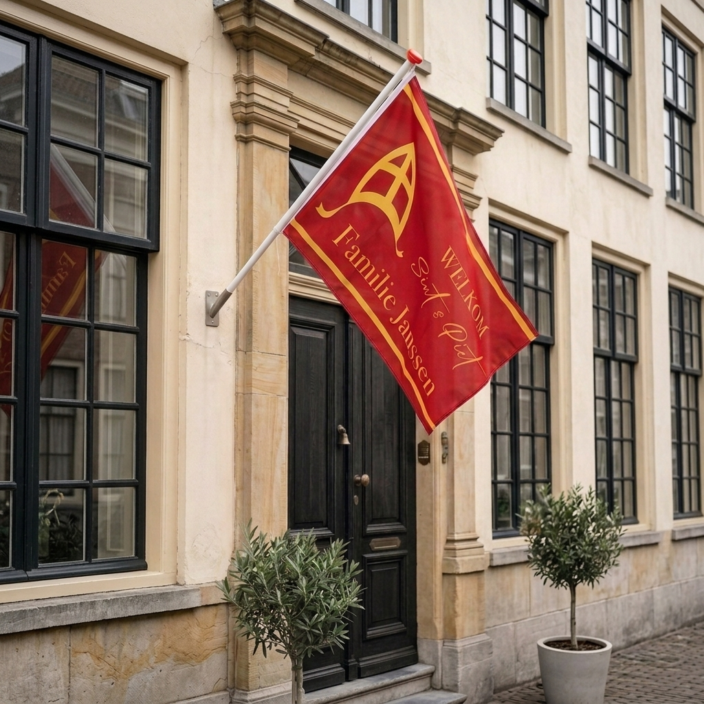 Sinterklaas vlag met naam - Rood en Geel