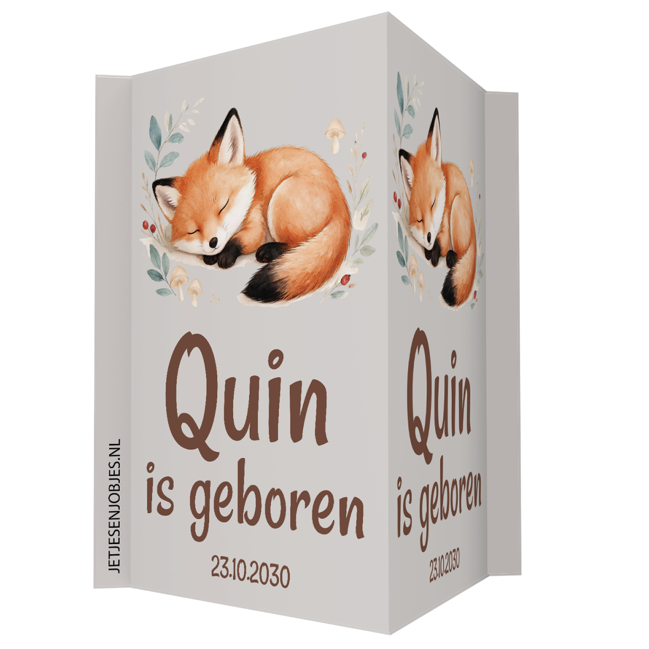 Geboortebord met naam Slapend vosje, dubbelzijdig geboorte raambord met vos, gepersonaliseerd