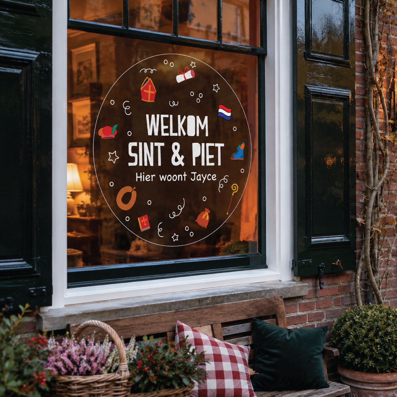 Sinterklaas raamsticker met naam - Icoontjes