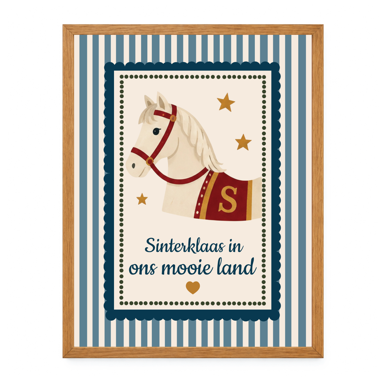 Sinterklaas poster Het paard van Sinterklaas met eigen tekst | Vintage Sinterklaas wanddecoratie | Blauw-wit