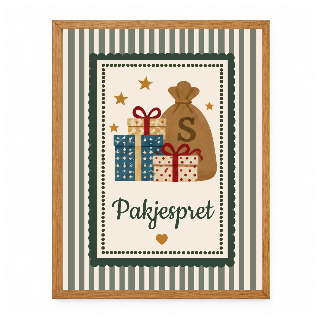 Sinterklaas poster Pakjespret met eigen tekst | Vintage Sinterklaas wanddecoratie | Groen-wit