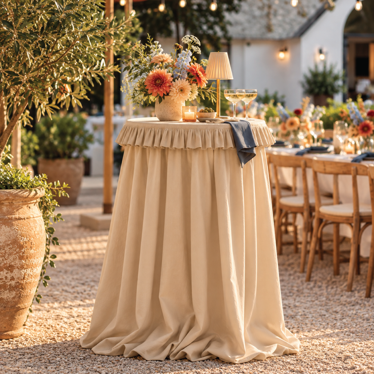 Statafelrok Off White met ruffle rand, voor statafel 80 cm