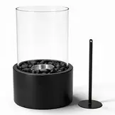 Tafelhaard Rond Zwart, bio-ethanol sfeerhaard van metaal en glas, 18 x 26,5 cm