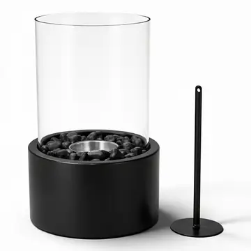 Tafelhaard Rond Zwart, bio-ethanol sfeerhaard van metaal en glas, 18 x 26,5 cm
