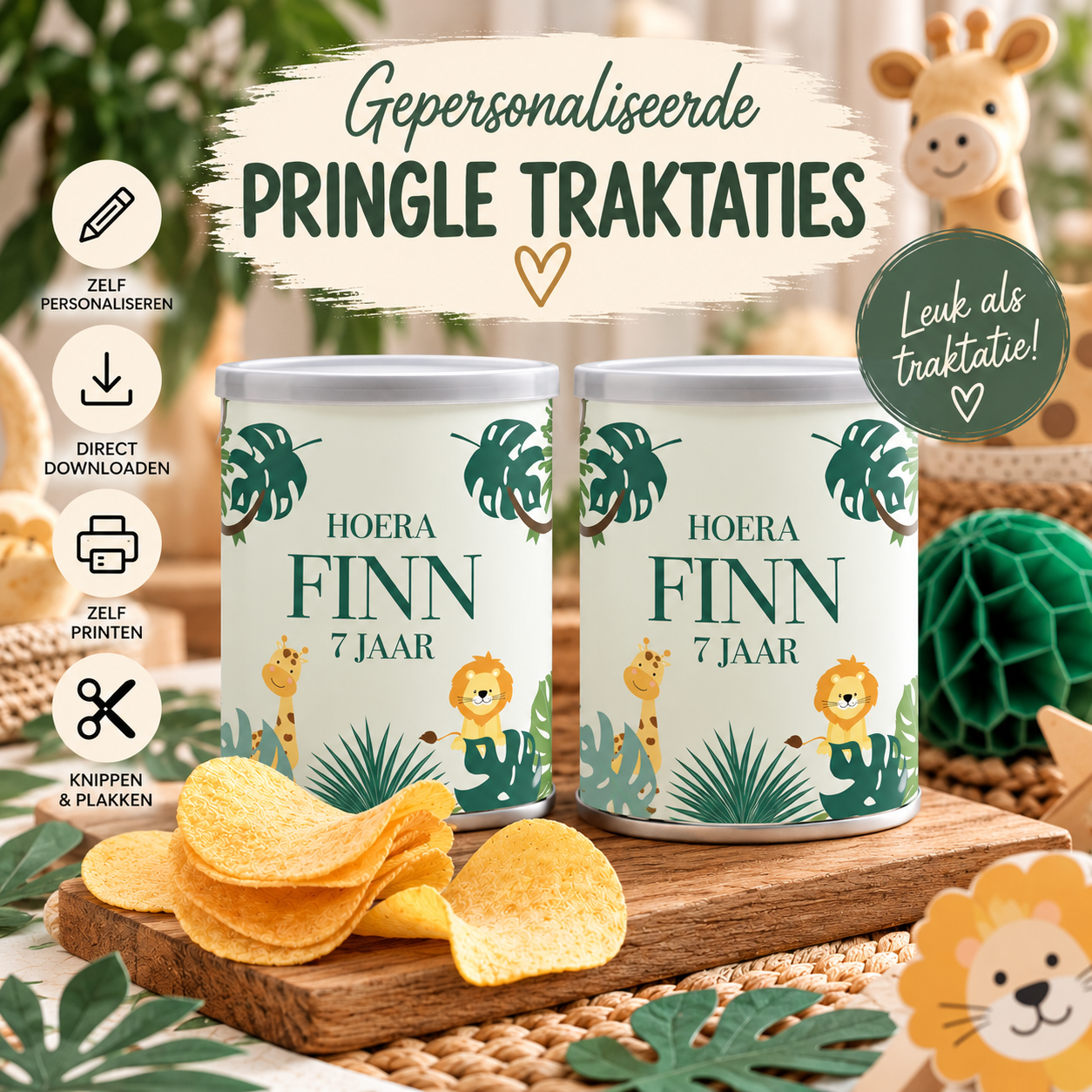Pringle traktatie printable Jungle - Direct Download