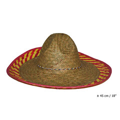 Stro hoed mexicaans met rood-gele boord
