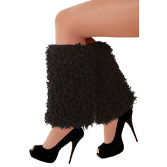 Beenwarmers pluche curly zwart