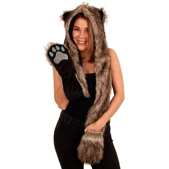 Muts 'Fluffy' met handschoenen bruin