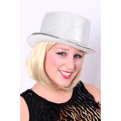 Hoge hoed lurex glitter zilver