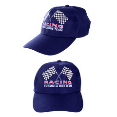 Race pet F1-Formula 1 blauw met finish vlaggen