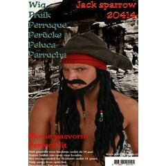 Piraat zwart set pruik + baard + snor DOOS 249