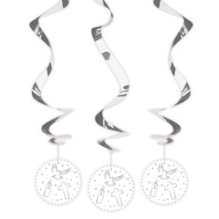 Hang deco spiraal 'Communie' zilver/wit 3 stuks