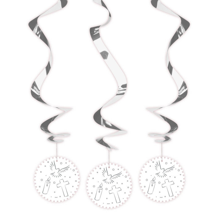 Hang deco spiraal 'Communie' zilver/wit 3 stuks