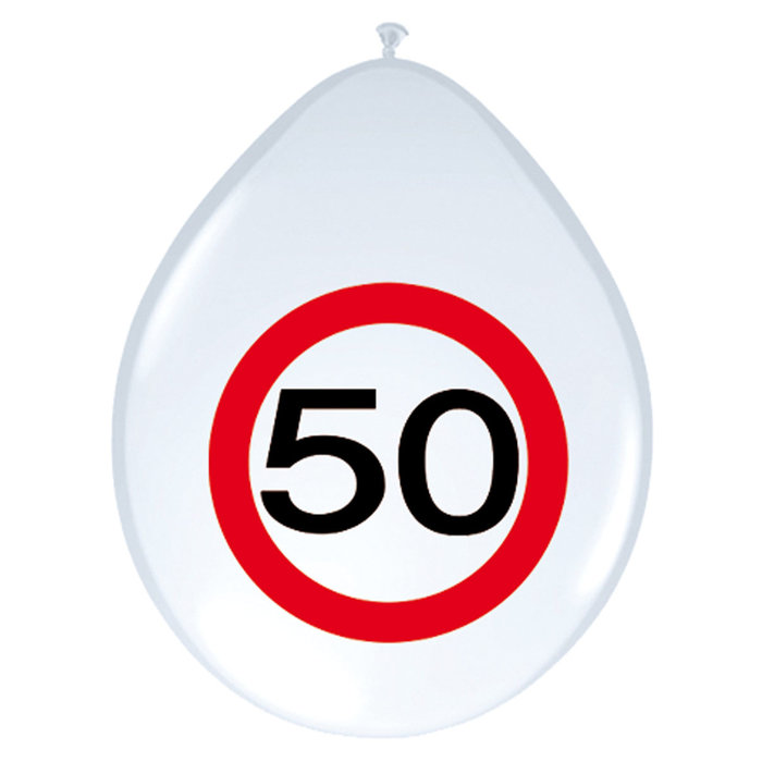 Ballon 'Verkeersbord 50 jaar' 12inch/30cm, 8st