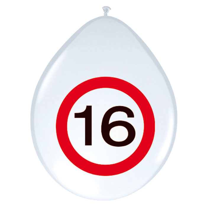 Ballon 'Verkeersbord 16 jaar' 8st 12inch/30cm