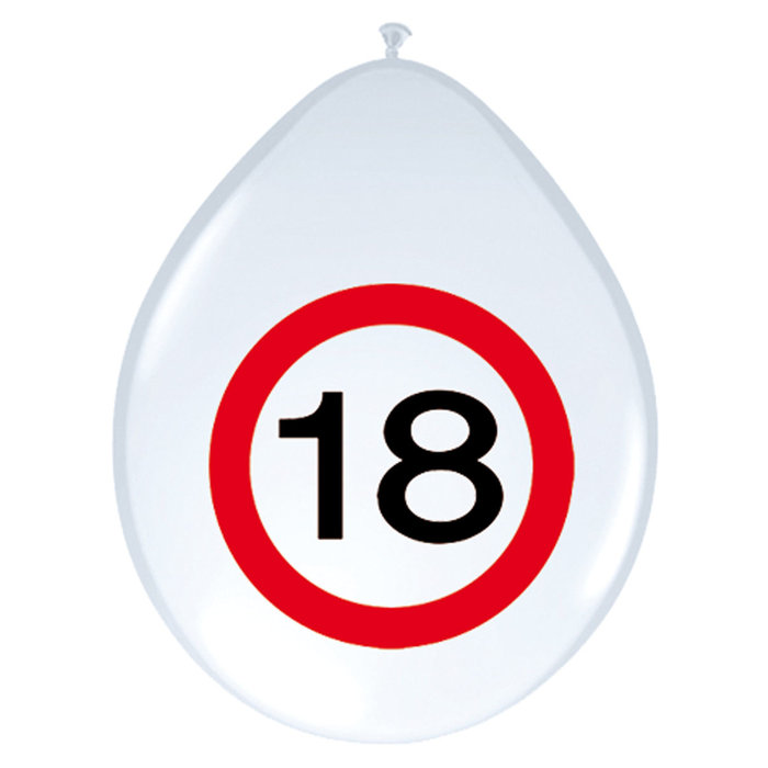 Ballon  'Verkeersbord 18 jaar' 8st 12inch/30cm