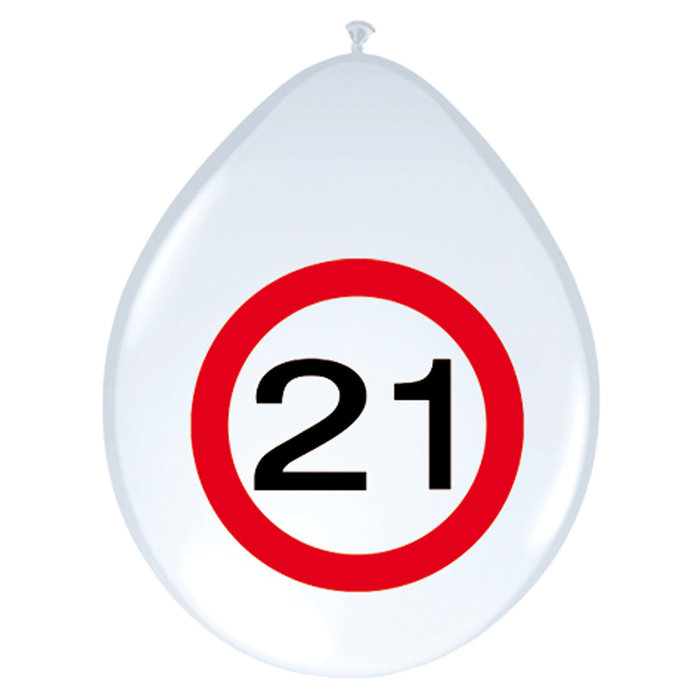 Ballon  'Verkeersbord 21 jaar' 8st 12inch/30cm