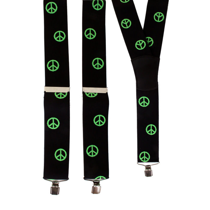 Bretels zwart met peace tekens 50mm flower power