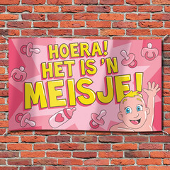 Gevelvlag 'Hoera! Het is'n Meisje!' 90x150cm
