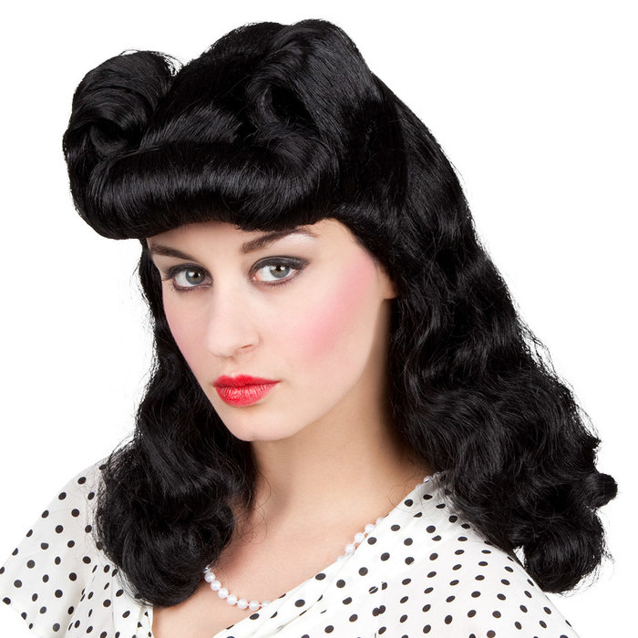 Pruik Burlesque/fifties zwart DOOS 374