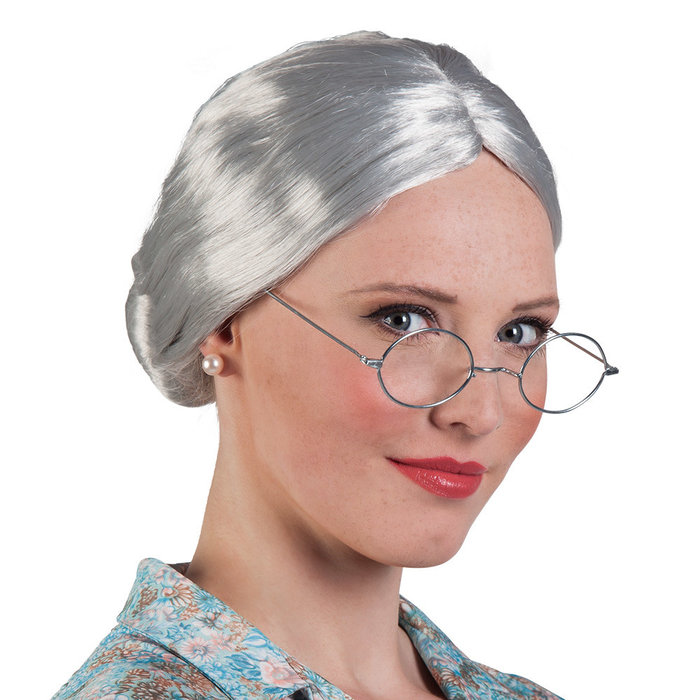 Pruik 'Granny' oma licht grijs met dot