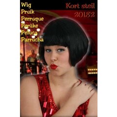 Pruik kort steil haar zwart DOOS 48
