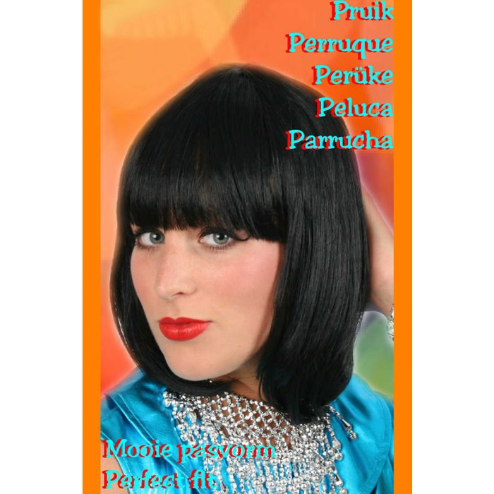 Pruik trendy kort zwart DOOS 216