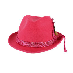 Hoed 'Tirol' vilt roze met koord+pluim