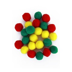 Pom pom 2 cm rd-gl-gr 24 stuks