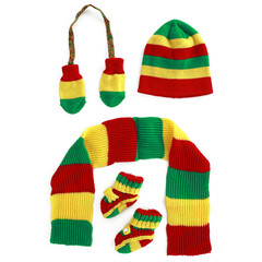 PartyXplosion Babyset gebreid rood/geel/groen