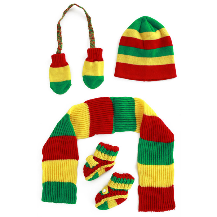 PartyXplosion Babyset gebreid rood/geel/groen
