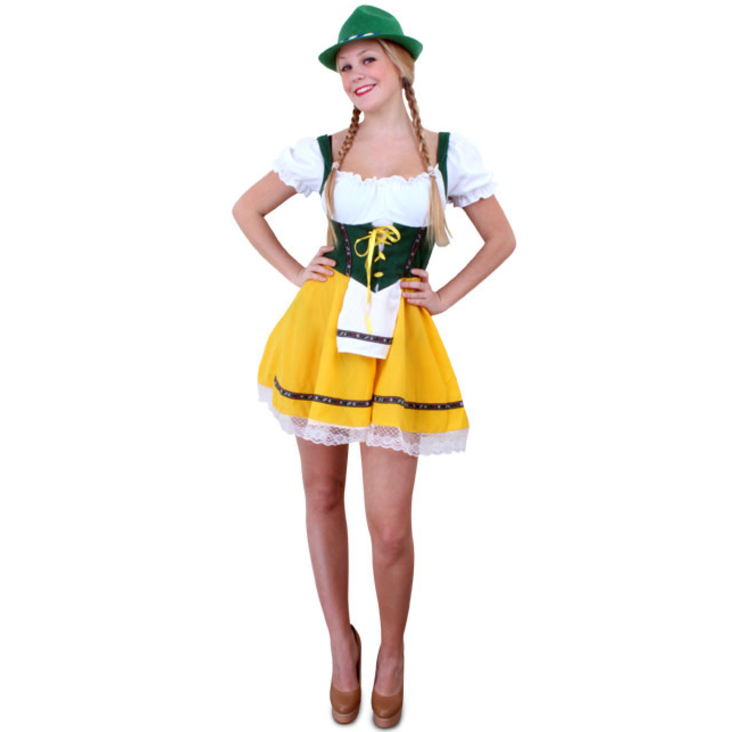 Tiroler jurk kort geel/groen dames - Vekemans