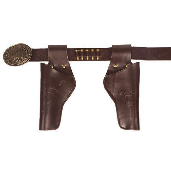 PartyLine Cowboy riem revolver holster, 2 tassen bruin met gesp (max 122cm)