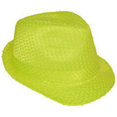 Funny Fashion Hoed Funk met pailletten fluo geel