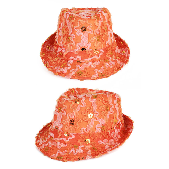 PartyXplosion Deukhoedje ruche+pailletten oranje