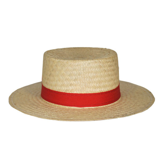 Hoed stro luxe met rood lint
