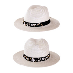 Dames flaphoed  wit met bloemenband