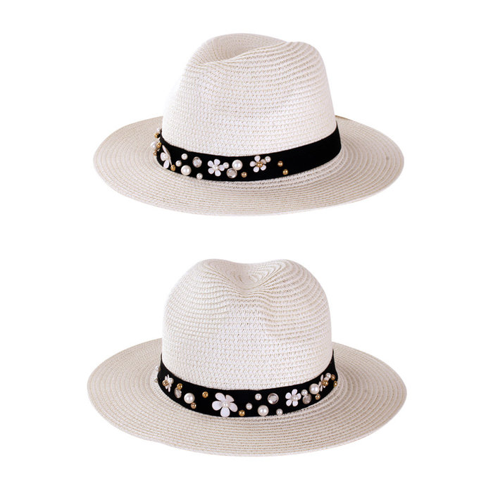 Dames flaphoed  wit met bloemenband