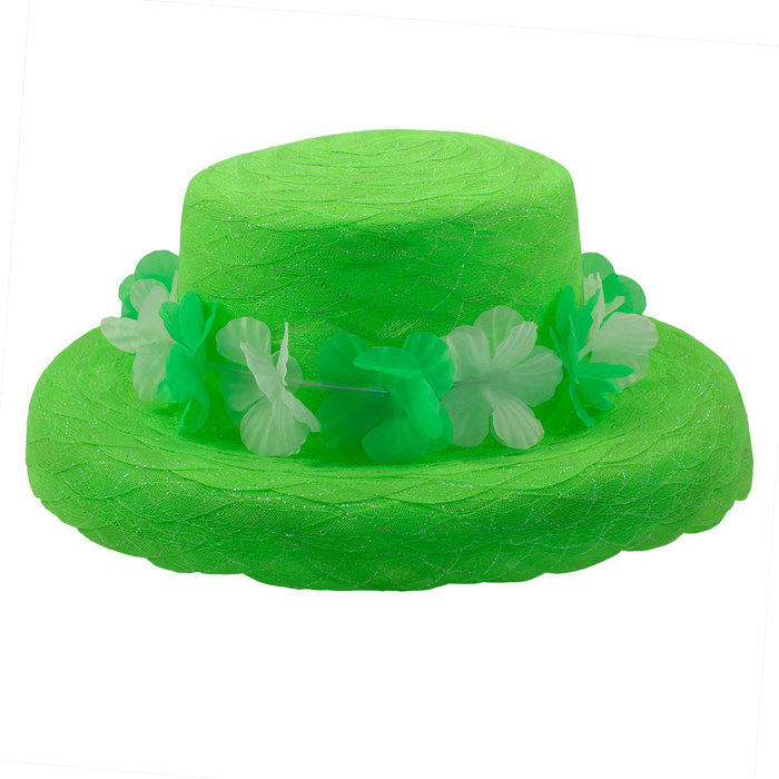 Hoed dames organza neon GROEN met hawaïkrans